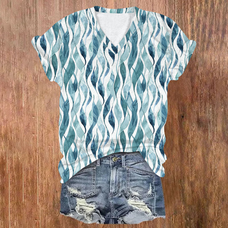 Stripe Print v-neck T-Shirt - Green - US32-34(5XL) - image 1