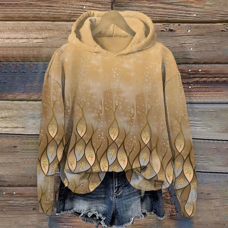 Ripple & Floral Print Long Sleeve Hoodie - Champagne - US44-46(8XL) - image 1