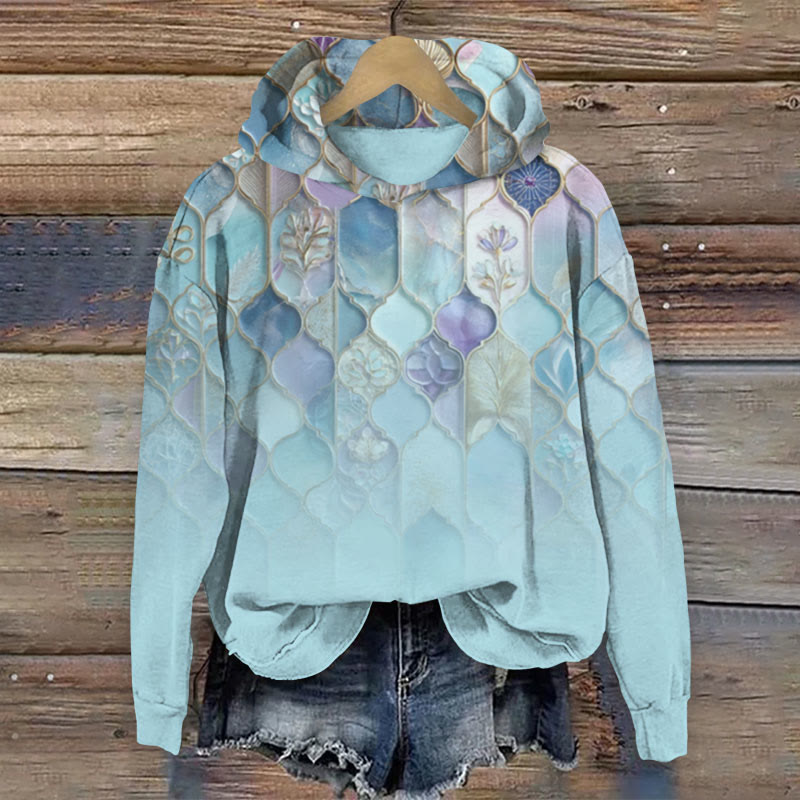 Geometry Print Long Sleeve Hoodie - Green - US44-46(8XL) - image 1