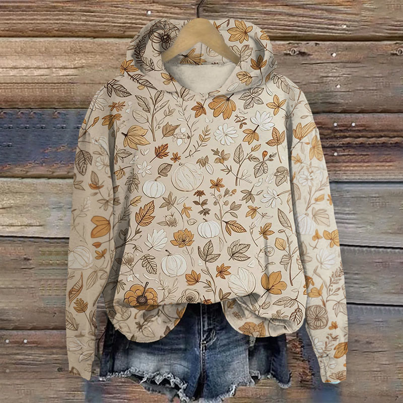 Fall Leaves Print Long Sleeve Hoodie - Apricot - US44-46(8XL) - image 1