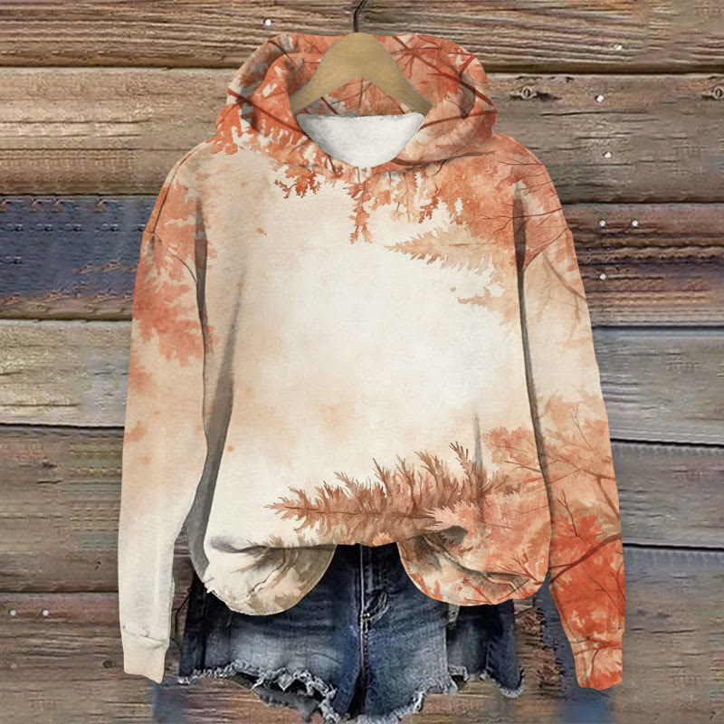 Fall Leaves Vibe Print Long Sleeve Hoodie - Apricot - US44-46(8XL) - image 1