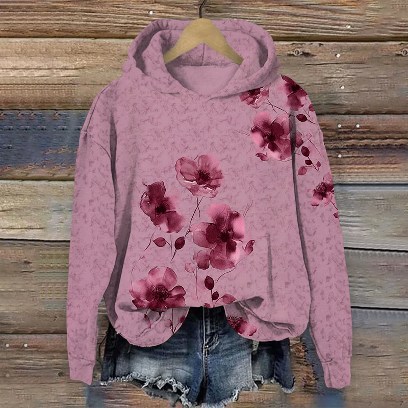Floral Print Long Sleeve Hoodie - Rose - US44-46(8XL) - image 1