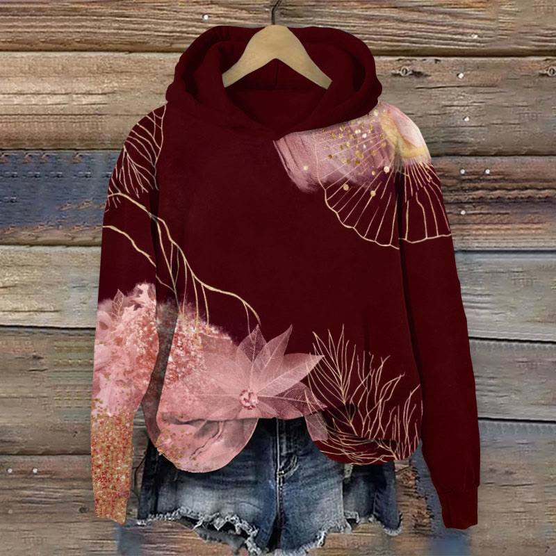 Floral Print Long Sleeve Hoodie - Wine - US44-46(8XL) - image 1