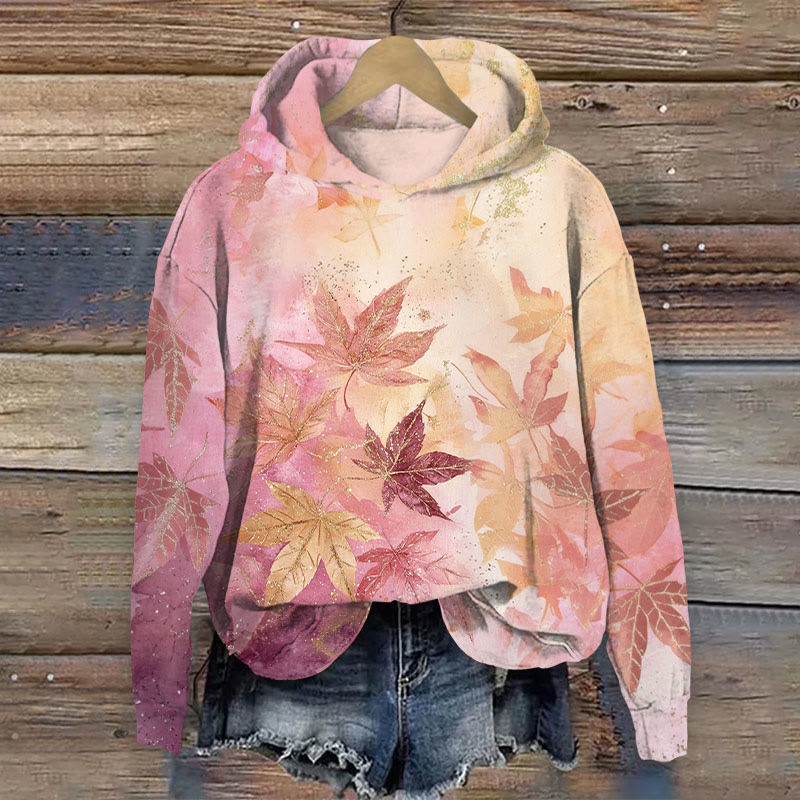Leaves Print Long Sleeve Hoodie - Rose - US44-46(8XL) - image 1
