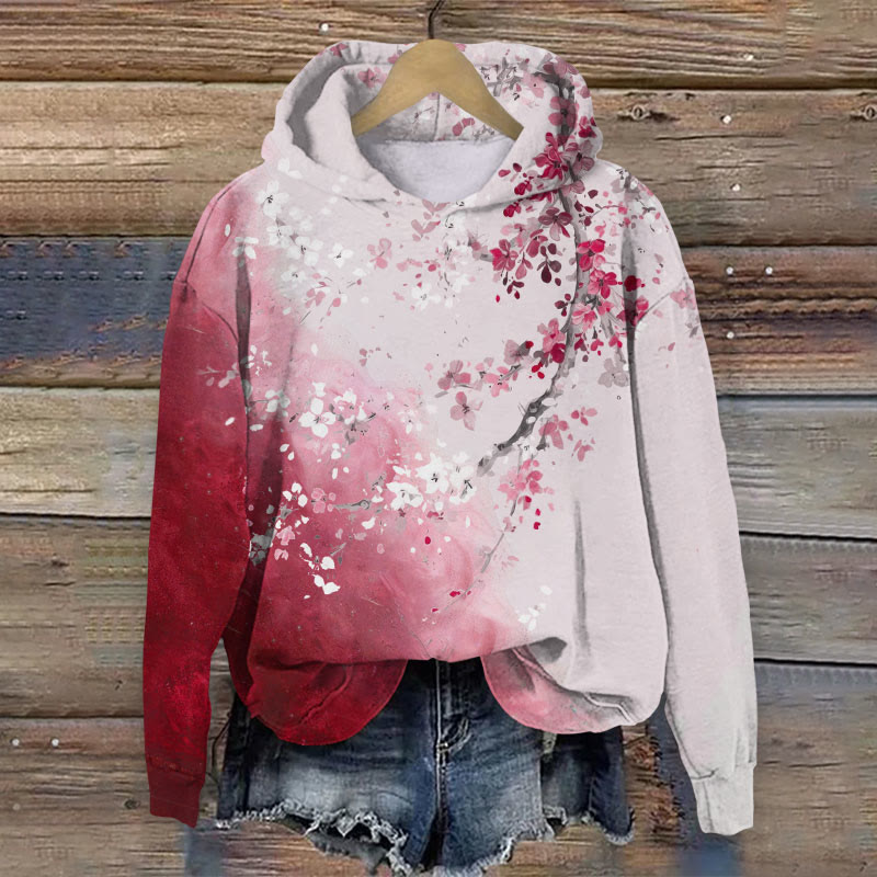 Watercolor Dying Floral Print Long Sleeve Hoodie - Rose - US44-46(8XL) - image 2