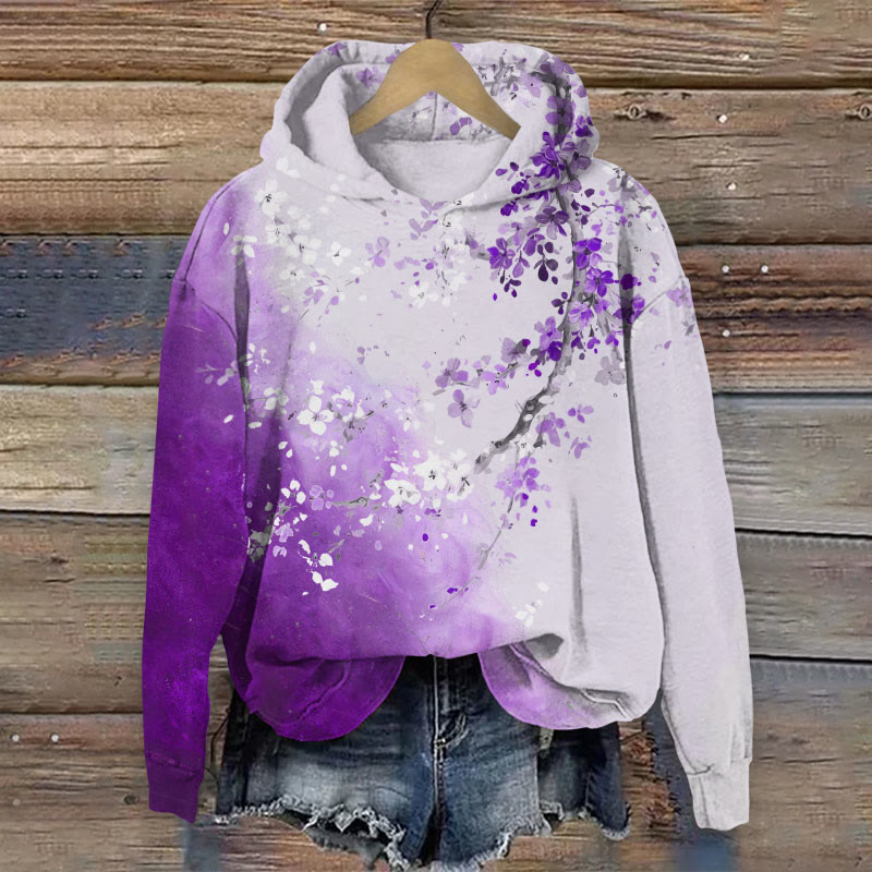 Watercolor Dying Floral Print Long Sleeve Hoodie - Purple - US44-46(8XL) - image 1