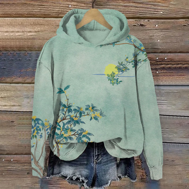 Watercolor Floral Print Long Sleeve Hoodie - Green - US44-46(8XL) - image 1