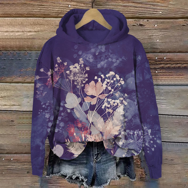 Watercolor Leaves Print Long Sleeve Hoodie - Purple - US44-46(8XL) - image 1