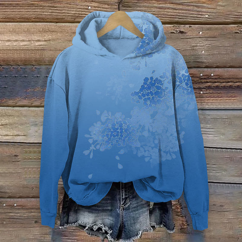 Watercolor Floral Print Long Sleeve Hoodie - Lake Blue - US44-46(8XL) - image 3