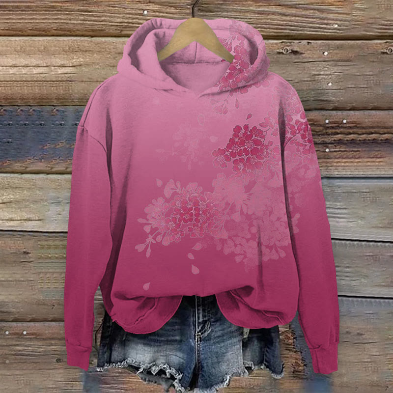 Watercolor Floral Print Long Sleeve Hoodie - Rose - US44-46(8XL) - image 2
