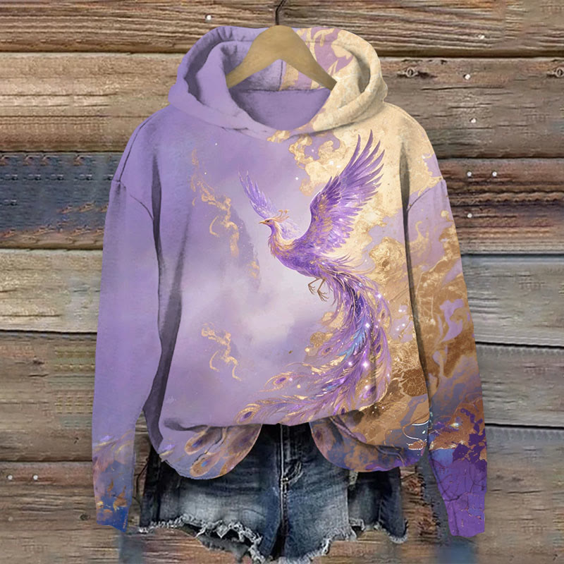 Peacock Print Long Sleeve Hoodie - Light Purple - US44-46(8XL) - image 1