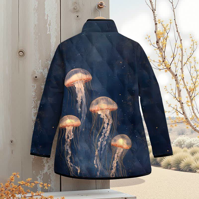 Vintage Lovely Orange Jellyfish Art Print Outerwear Jackets - image 2