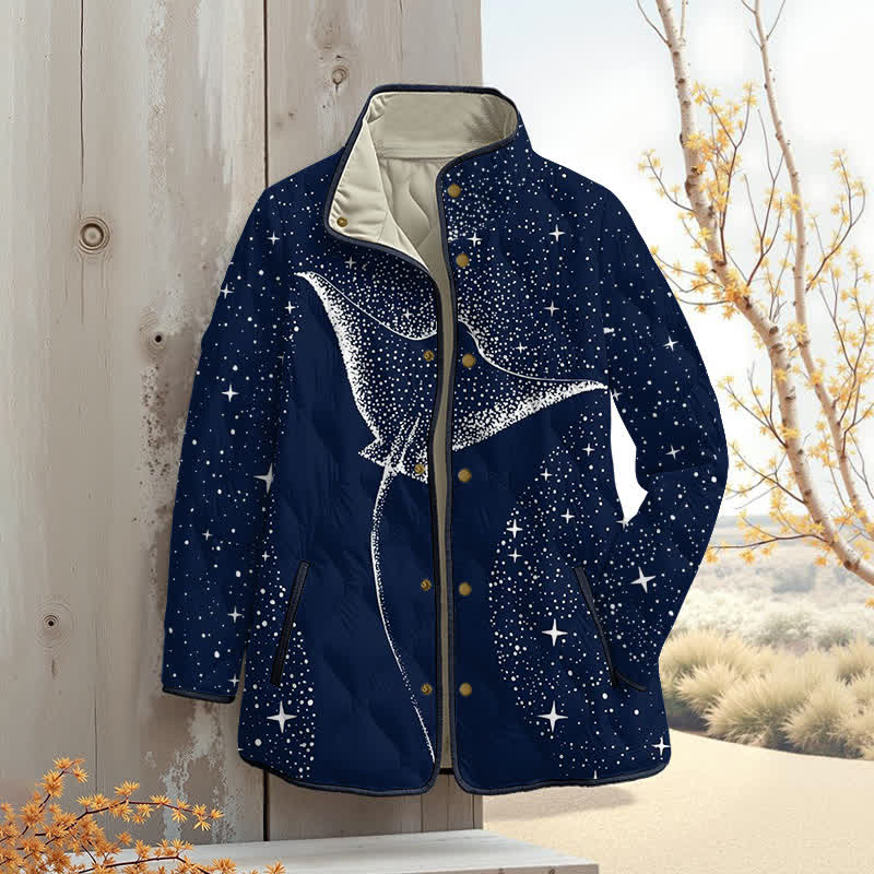 Starry Spotted Eagle Rays Print Outerwear Jackets - Dark Blue - 4XL - image 1