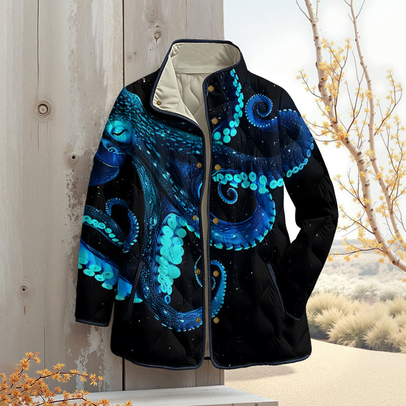 Three-dimensional Creative Octopus Print Outerwear Jackets - Blue - 4XL - image 1