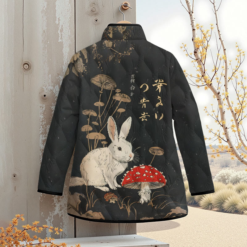 Vintage Rabbit And Vibrant Mushroom Print Outerwear Jackets - image 2