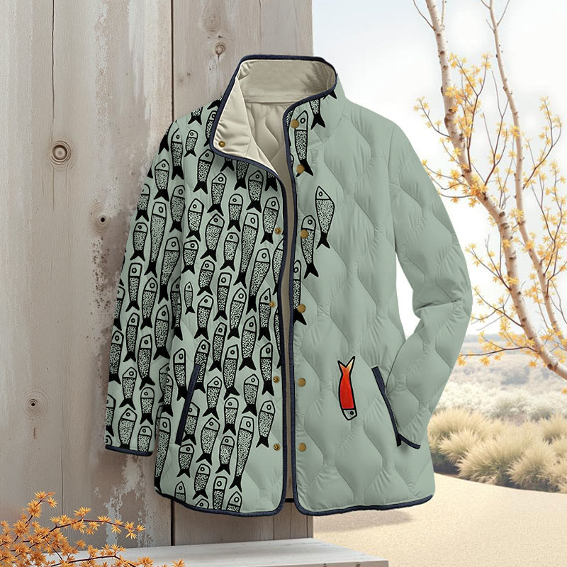Cute Simple Lines Abstract Geometric Fish Art Print Outerwear Jackets - Light Green - 4XL - image 2