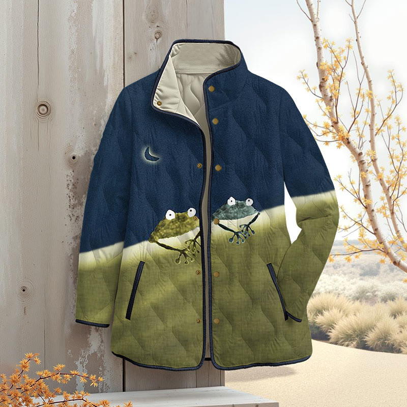 Simple Frog Color Block Outerwear Jackets - Dark Blue - 4XL - image 1