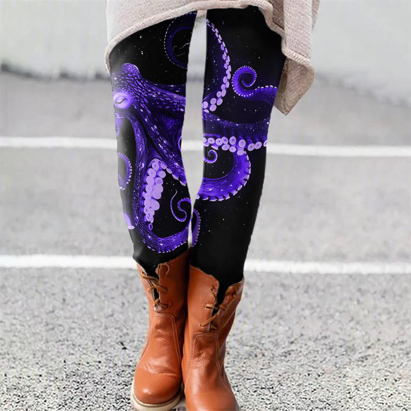 Three-dimensional Creative Octopus Art Print Leggings - Purple - 5XL - image 2