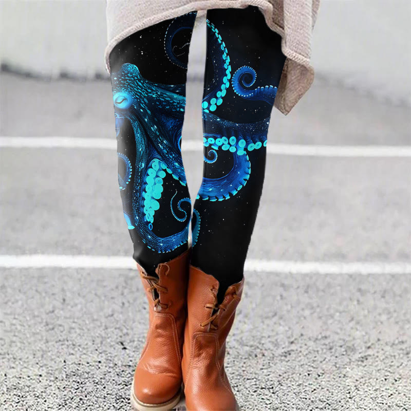 Three-dimensional Creative Octopus Art Print Leggings - Blue - 5XL - image 1