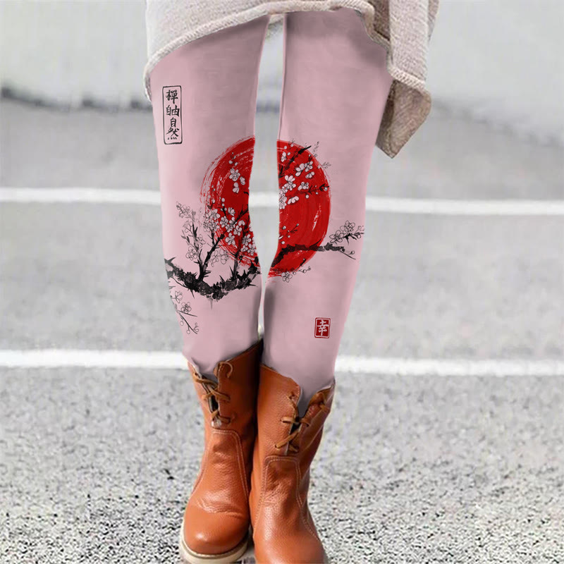 Sunrise Japanese Art Print Leggings - Pink - 5XL - image 1