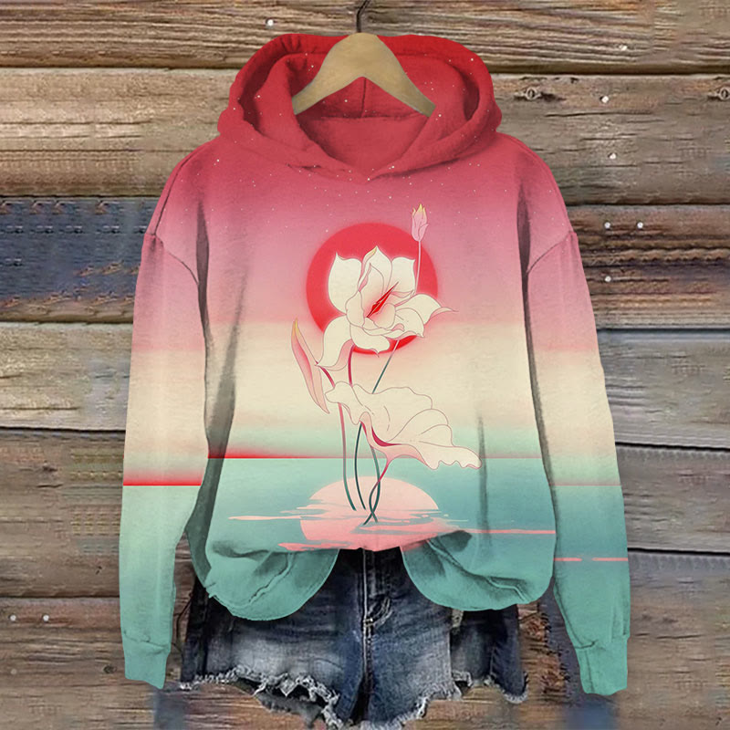 Watercolor Flower Print Long Sleeve Hoodie - Multicolor - US44-46(8XL) - image 1