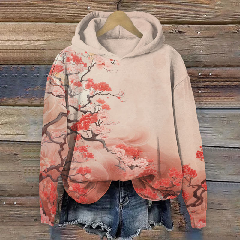 Flower Print Long Sleeve Hoodie - Apricot - US44-46(8XL) - image 1