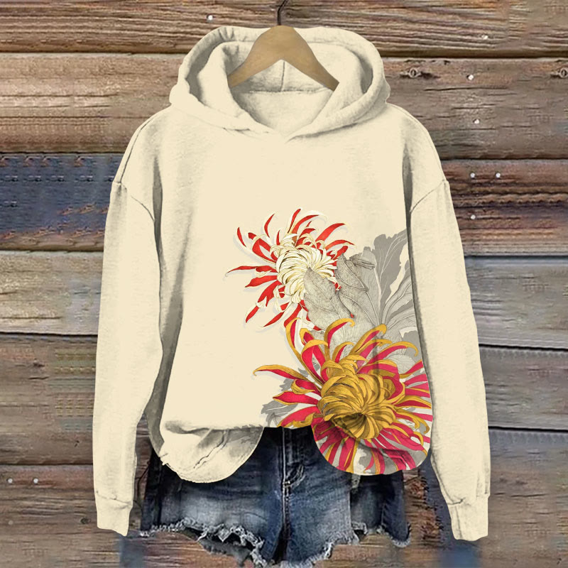 Floral Print Long Sleeve Hoodie - Apricot - US44-46(8XL) - image 2
