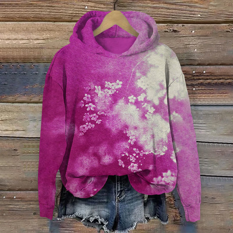 Gradient Dye Floral Print Long Sleeve Hoodie - Rose - US44-46(8XL) - image 1