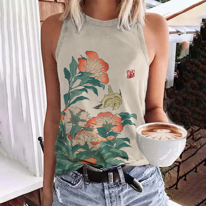 Flower Print Tank Top - Apricot - 5XL - image 2