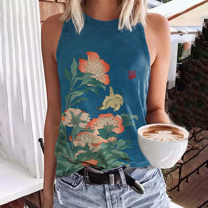 Flower Print Tank Top - Lake Blue - 5XL - image 1