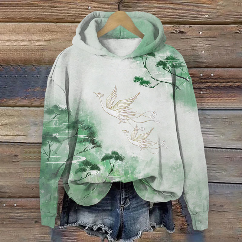 Phoenix Print Long Sleeve Hoodie - Green - US44-46(8XL) - image 1
