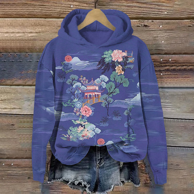 Flower Print Long Sleeve Hoodie - Purple - US44-46(8XL) - image 3