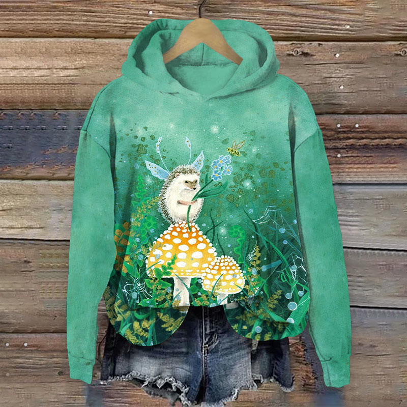 Hedgehog &  Mushroom Print Long Sleeve Hoodie - image 3