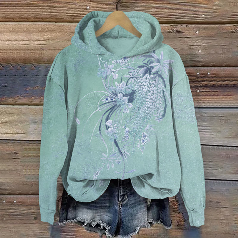 Floral  Print Long Sleeve Hoodie - Light Green - US44-46(8XL) - image 3