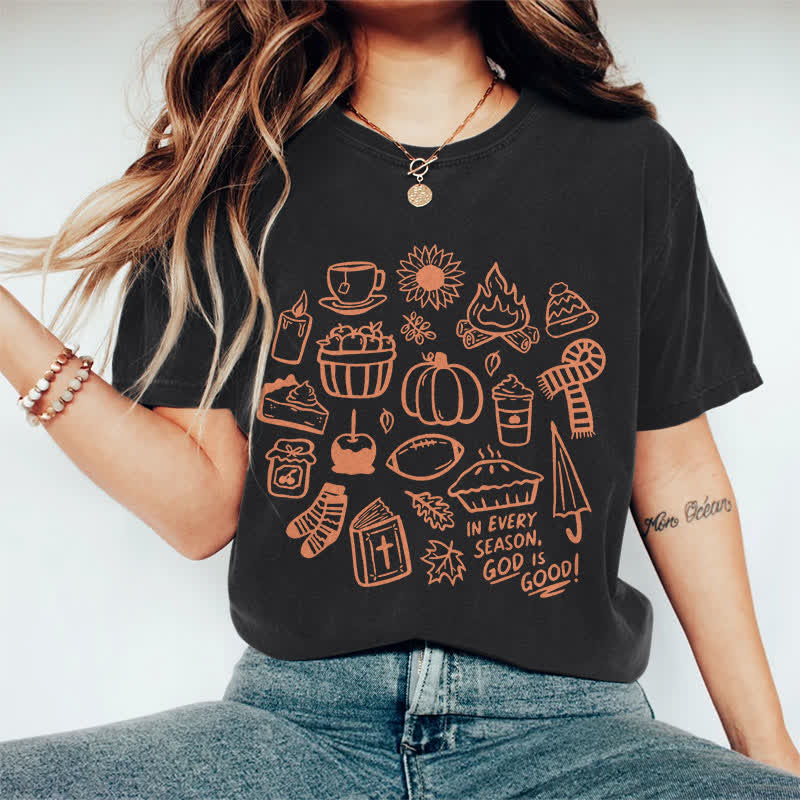 100% Cotton Women's In Every Season, God Is Good! Art Print Casual T-shirt - Black - 2XL - image 3