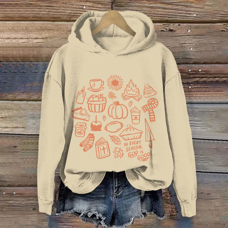 100% Cotton Women's In Every Season, God Is Good! Art Print Hoodie - Apricot - US16-18(2XL) - image 1