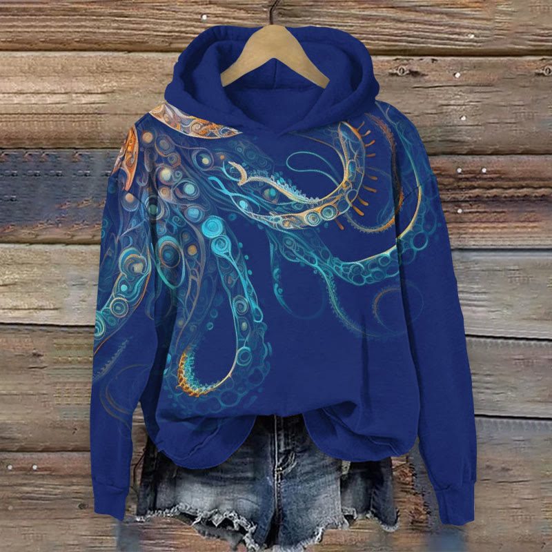 Octopus Print Long Sleeve Hoodie - Dark Blue - US44-46(8XL) - image 2