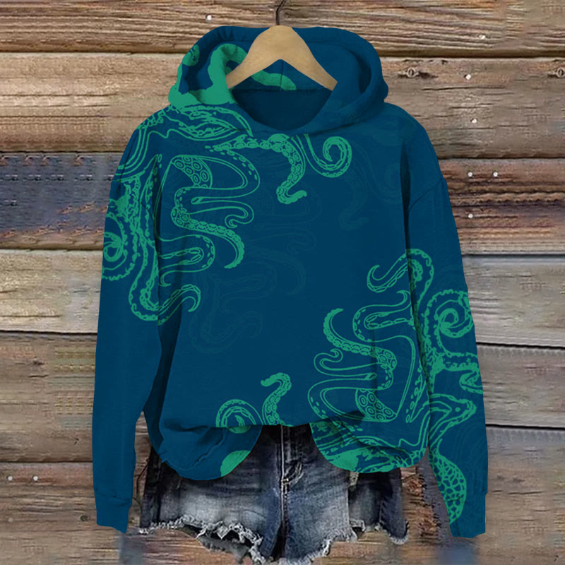 Octopus Print Long Sleeve Hoodie - Navy Blue - US44-46(8XL) - image 2