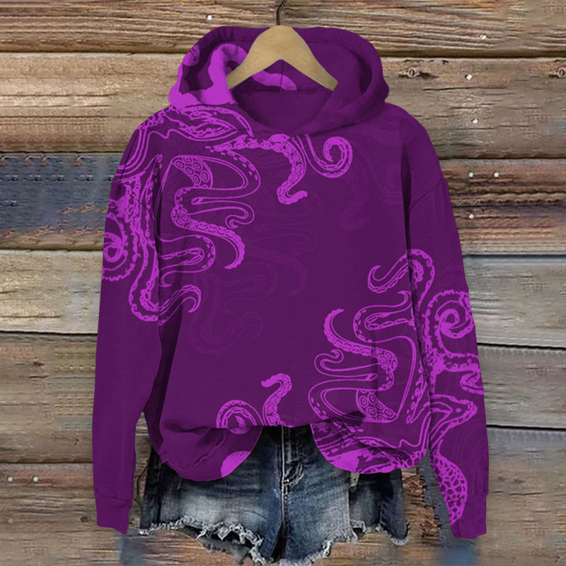 Octopus Print Long Sleeve Hoodie - Purple - US44-46(8XL) - image 1