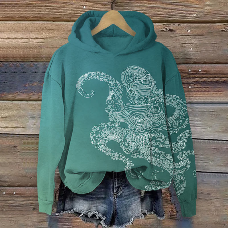Octopus Print Long Sleeve Hoodie - Green - US44-46(8XL) - image 2