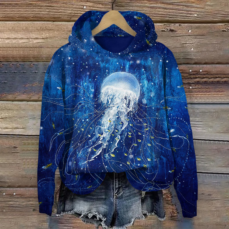 Jellyfish Print Long Sleeve Hoodie - Dark Blue - US44-46(8XL) - image 1