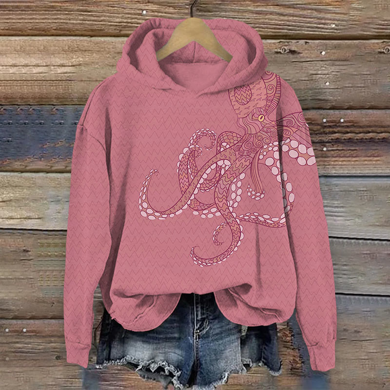 Octopus Print Long Sleeve Hoodie - Pink - US44-46(8XL) - image 2