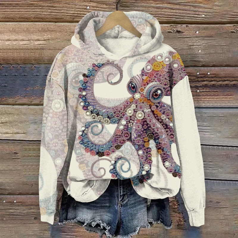 Octopus Print Long Sleeve Hoodie - Apricot - US44-46(8XL) - image 1