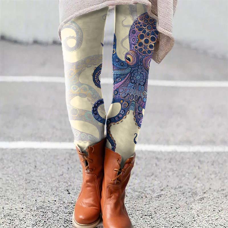 Unique Exquisite Octopus Pattern Art Print Leggings - Apricot - 5XL - image 1