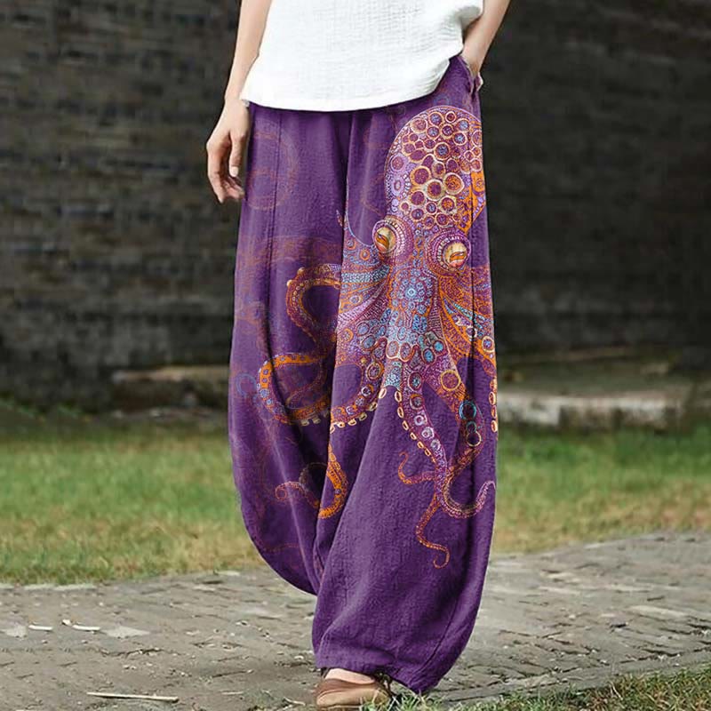 Unique Exquisite Octopus Pattern Print Casual Pants - Purple - US18(5XL) - image 2