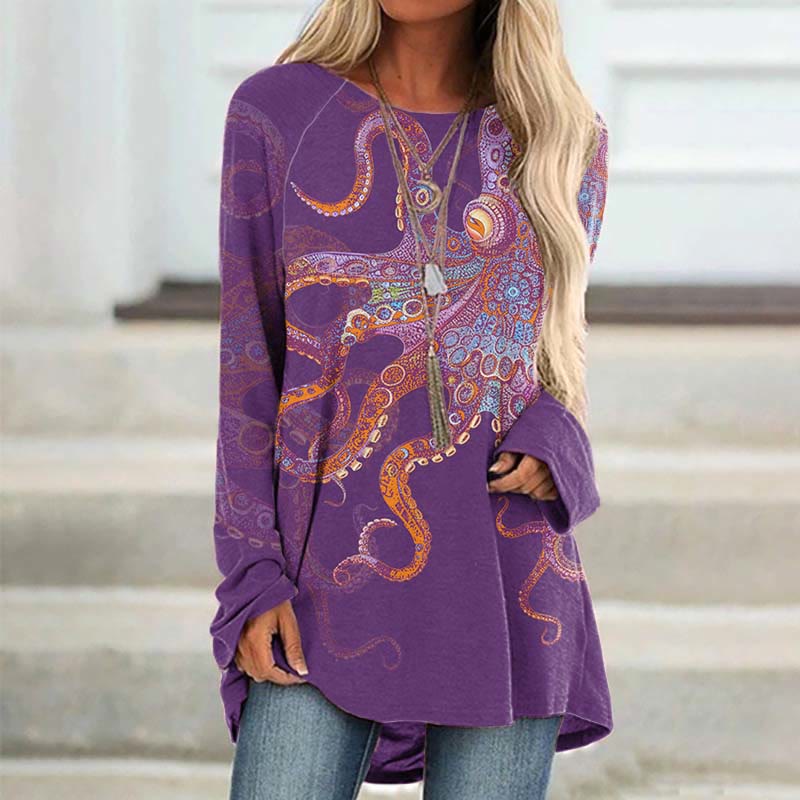 Unique Exquisite Octopus Pattern Print Tunic - Purple - 8XL - image 2