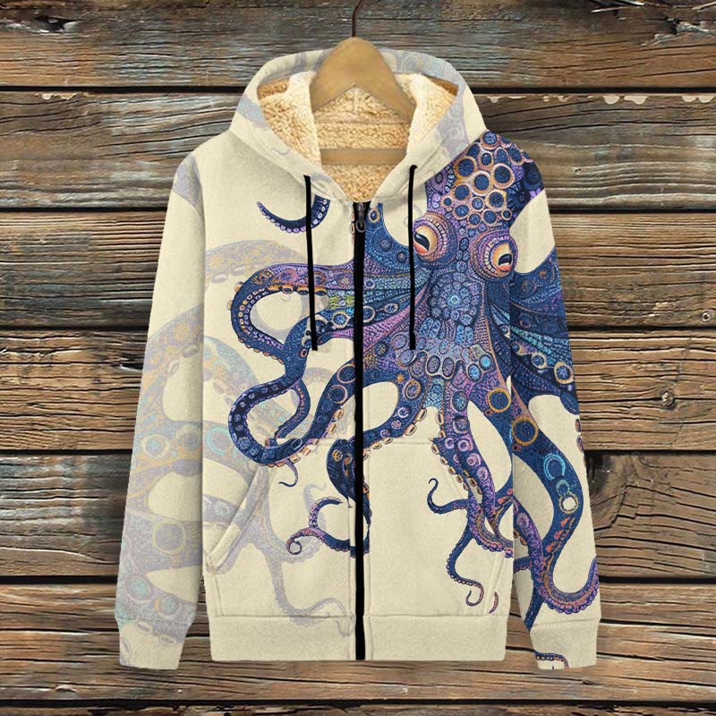 Unique Exquisite Octopus Pattern Art Print Print Fleece Jacket - Apricot - 4XL - image 1