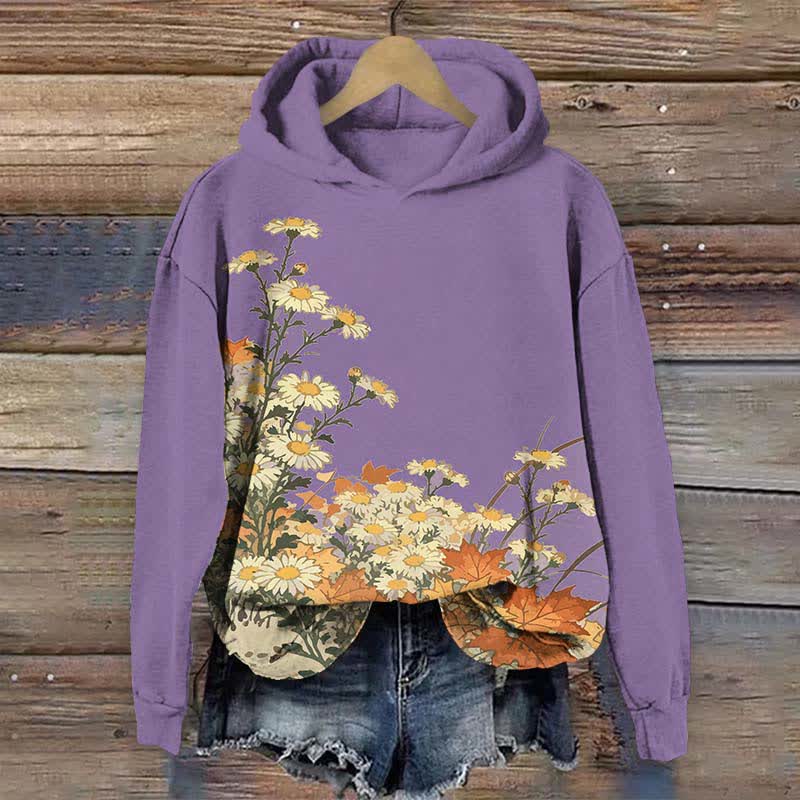 Japanese Oil Painting Sunflower Art Print Long Sleeve Hoodie - Purple - US44-46(8XL) - image 2
