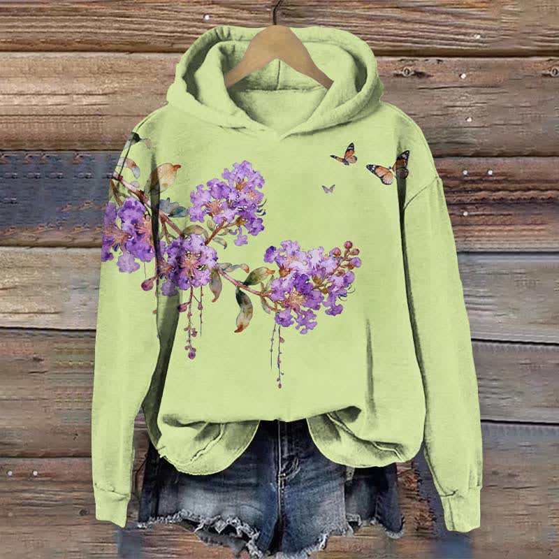 Vintage Crape Myrtle Flower Art Print Long Sleeve Hoodie - Green - US44-46(8XL) - image 1