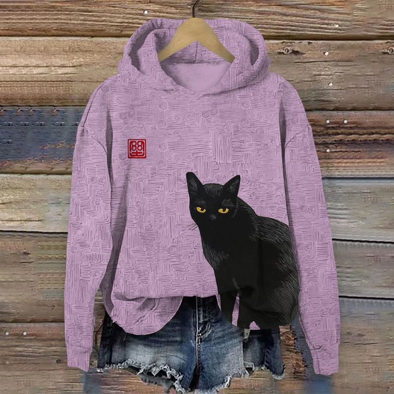 Japanese Style Cat Print Long Sleeve Hoodie - Light Purple - US44-46(8XL) - image 2